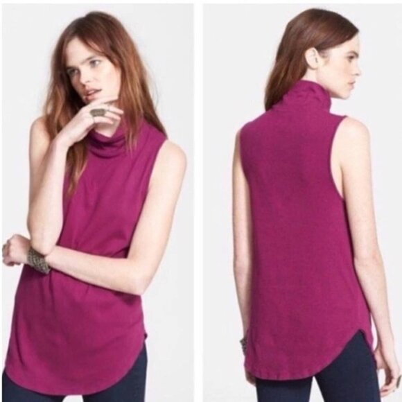 FREE PEOPLE sleeveless top mock turtle neck women's size M magenta - Picture 9 of 9